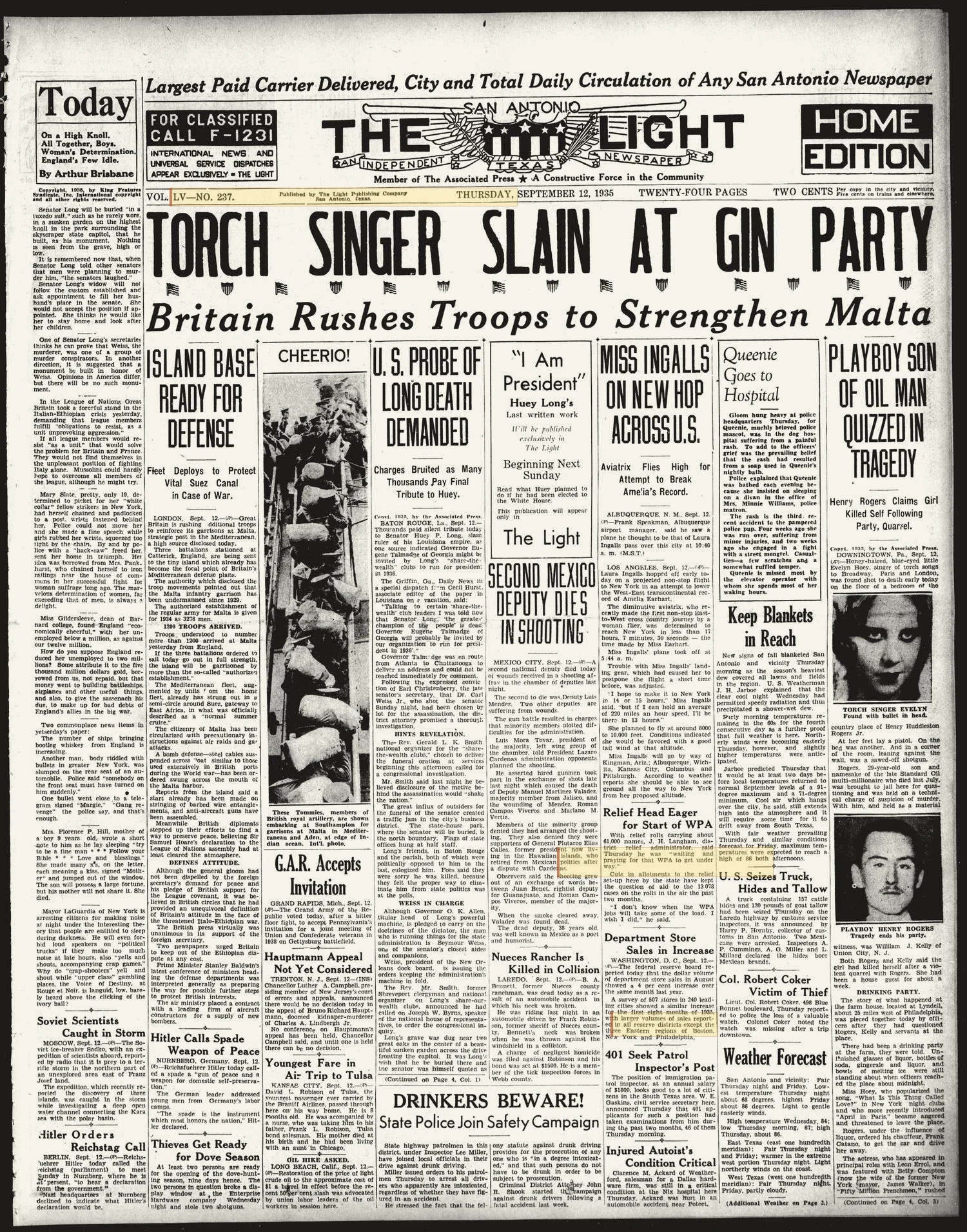 The San Antonio Light (San Antonio, Tex.), Vol. 55, No. 237, Ed. 1 Thursday, September 12, 1935