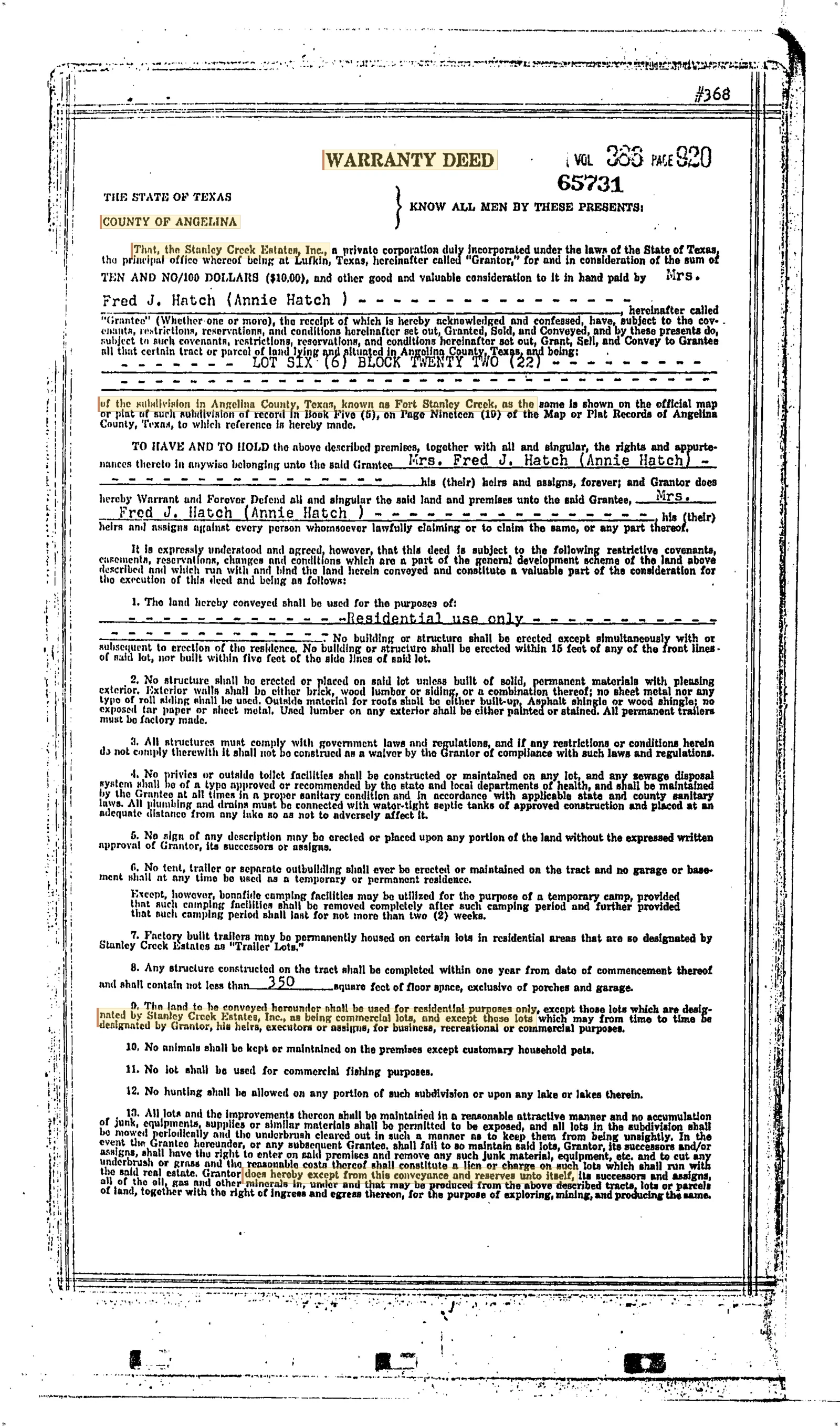 Fort Stanley Creek Subdivision Out-Conveyance & Royalty Reservation
